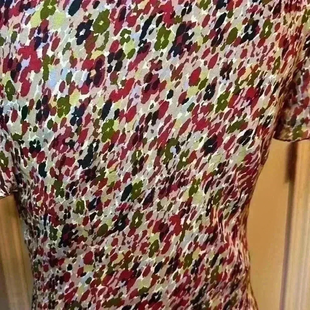 Shomi Vintage 100% Silk V-Neck Asymmetrical MultiColored Dress Women’s Size 10 - Picture 6 of 12